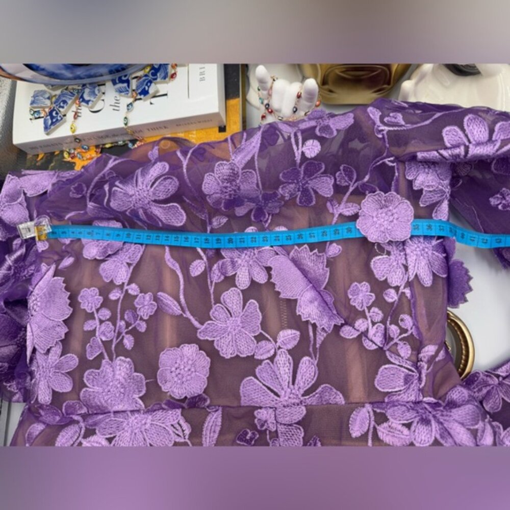 🆕 BRONX & BANCO 🧿 NWOT Bouquet Maraya Long Sleeve Mini Dress, Lilac Sz M US 6 - Picture 15 of 16